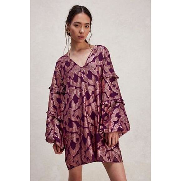 New Free People x Jen's Pirate Booty Rising Star Mini Dress $209 SMALL Burgundy - Picture 2 of 7